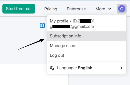 Semrush account subscription settings page showing the cancel subscription option inside billing settings
