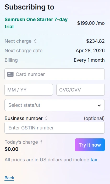 Semrush One Starter 7-day trial